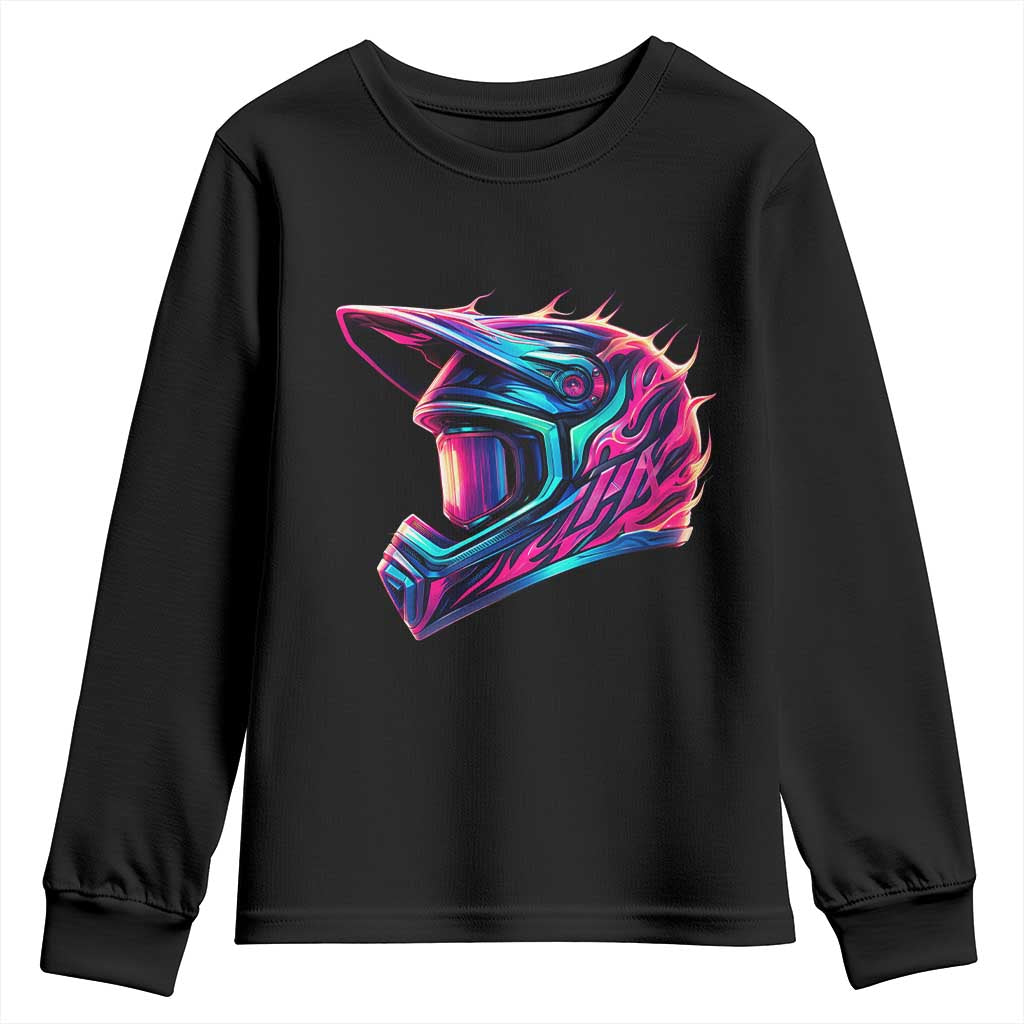 Motocross Helmet Neon Flame Graphic Dirt Bike Racing Youth Sweatshirt