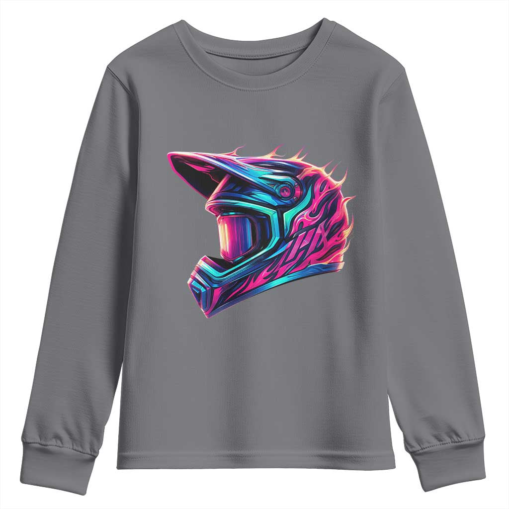 Motocross Helmet Neon Flame Graphic Dirt Bike Racing Youth Sweatshirt