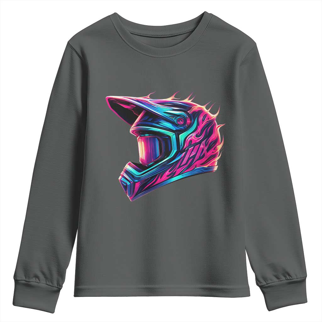 Motocross Helmet Neon Flame Graphic Dirt Bike Racing Youth Sweatshirt