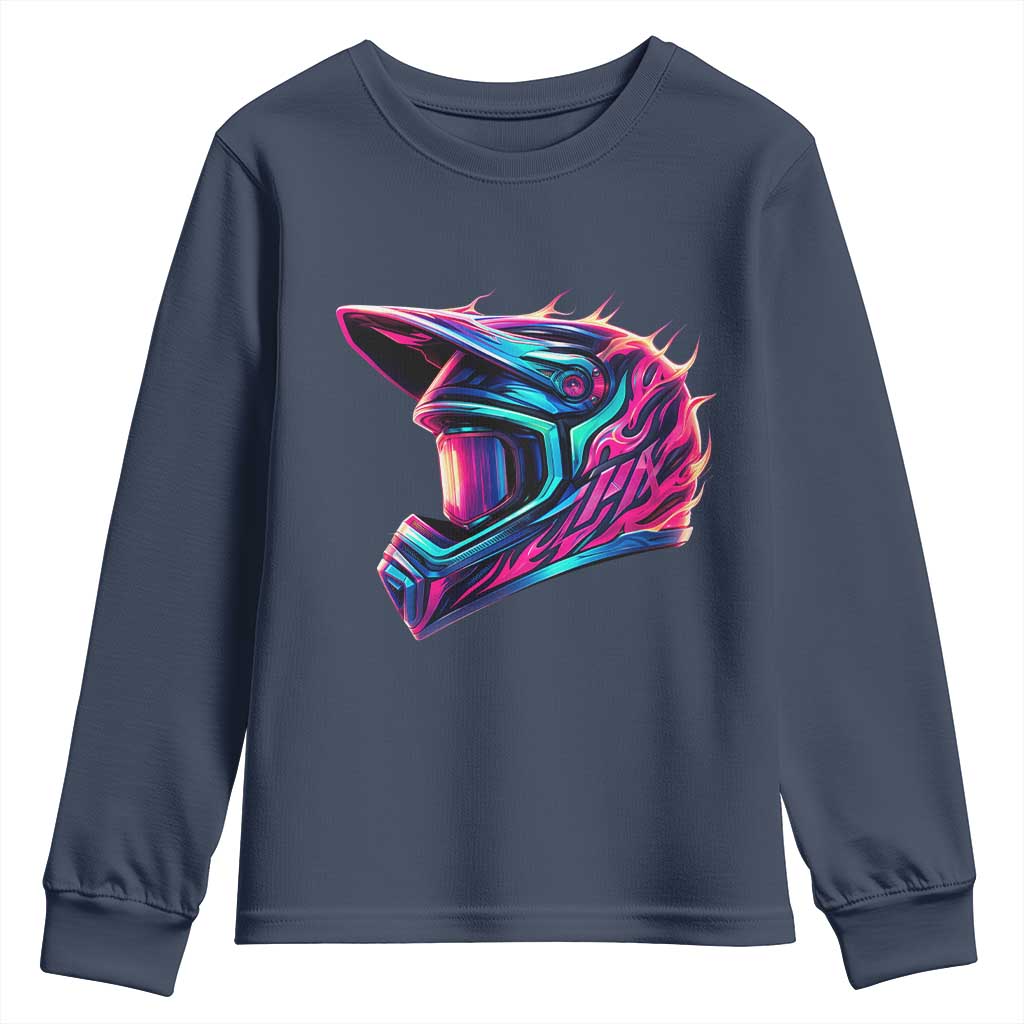 Motocross Helmet Neon Flame Graphic Dirt Bike Racing Youth Sweatshirt