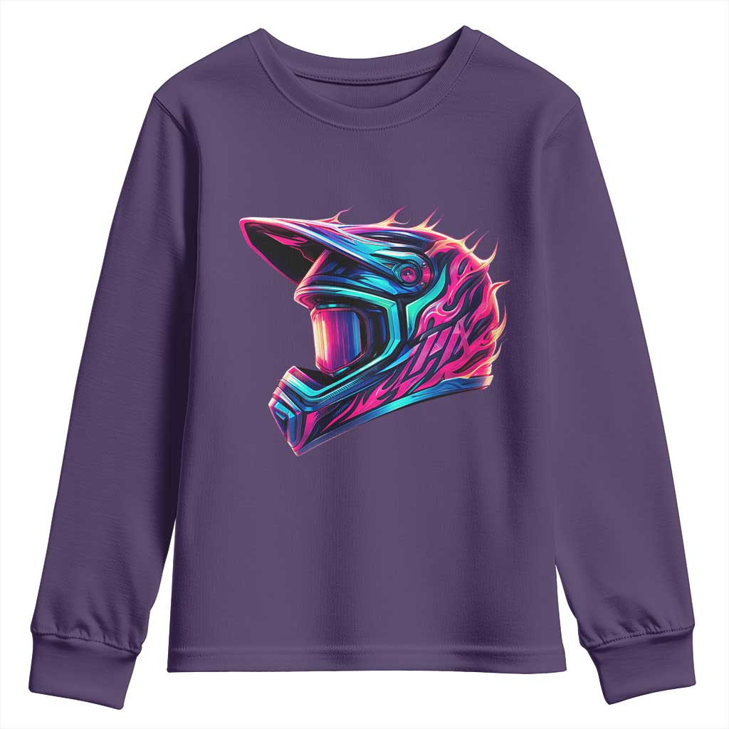 Motocross Helmet Neon Flame Graphic Dirt Bike Racing Youth Sweatshirt