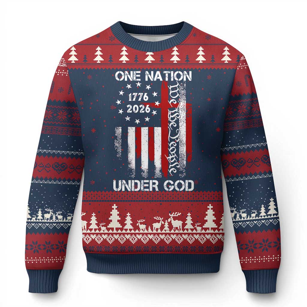 One Nation Under God 250 Years Ugly Christmas Sweater 250th Anniversary USA