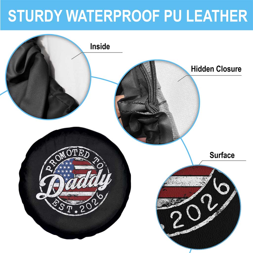 Promoted to Daddy 2026 Spare Tire Cover New Dad US Flag Fathers Day