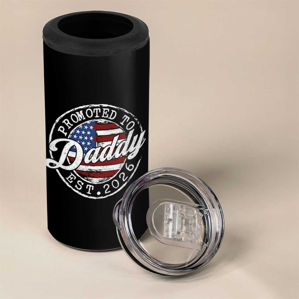 Promoted to Daddy 2026 4 in 1 Can Cooler Tumbler New Dad US Flag Fathers Day