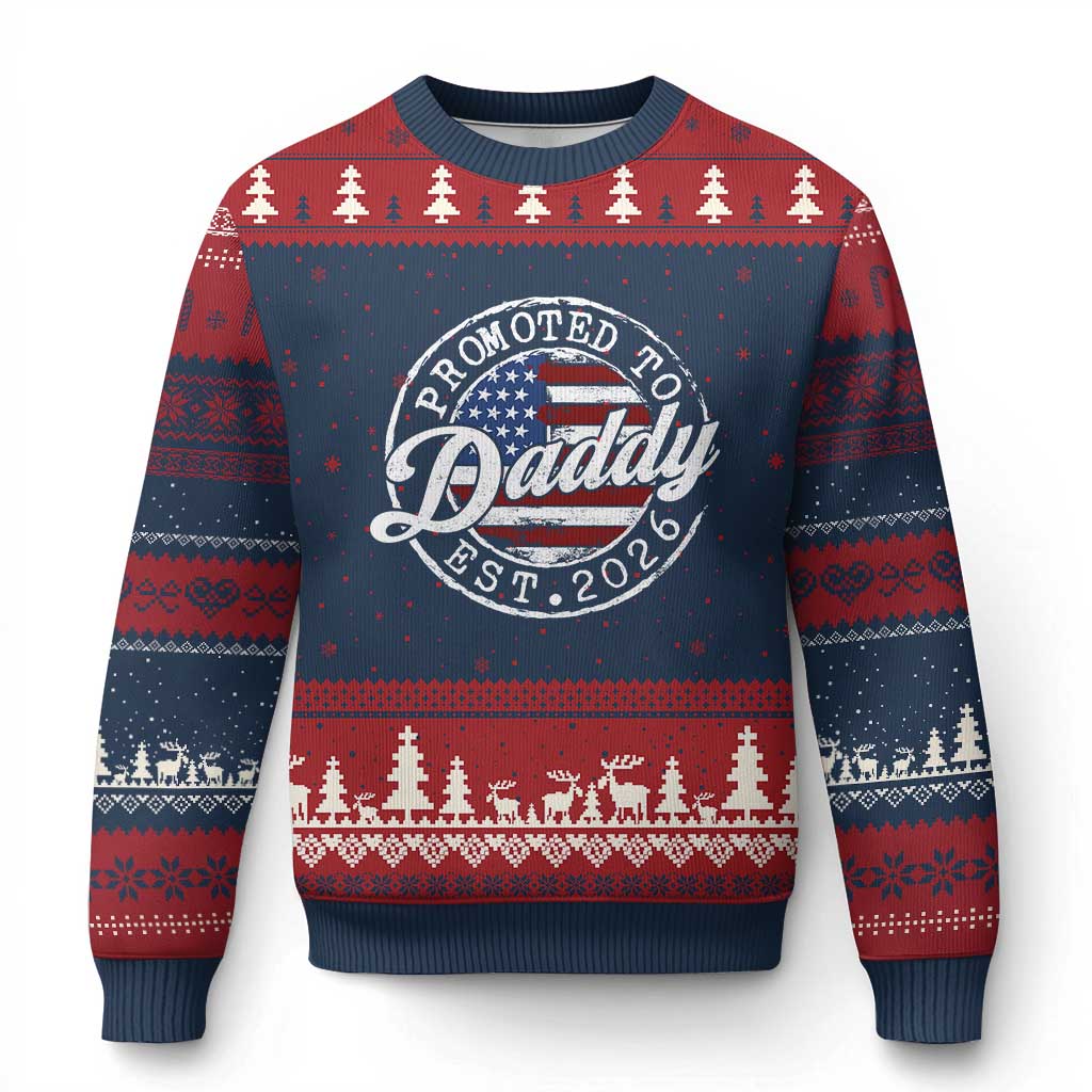 Promoted to Daddy 2026 Ugly Christmas Sweater New Dad US Flag Fathers Day