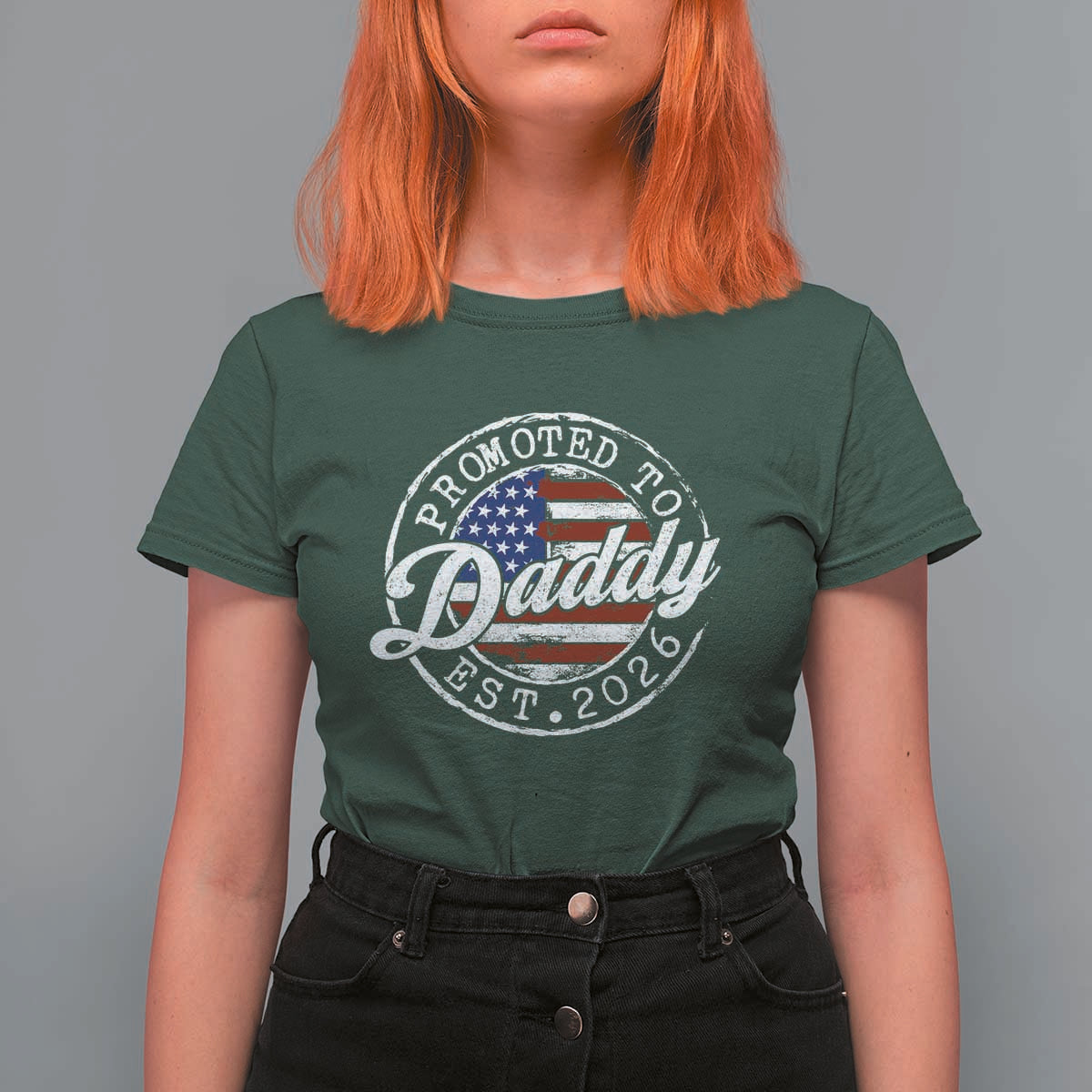 Promoted to Daddy 2026 T Shirt For Women New Dad US Flag Fathers Day