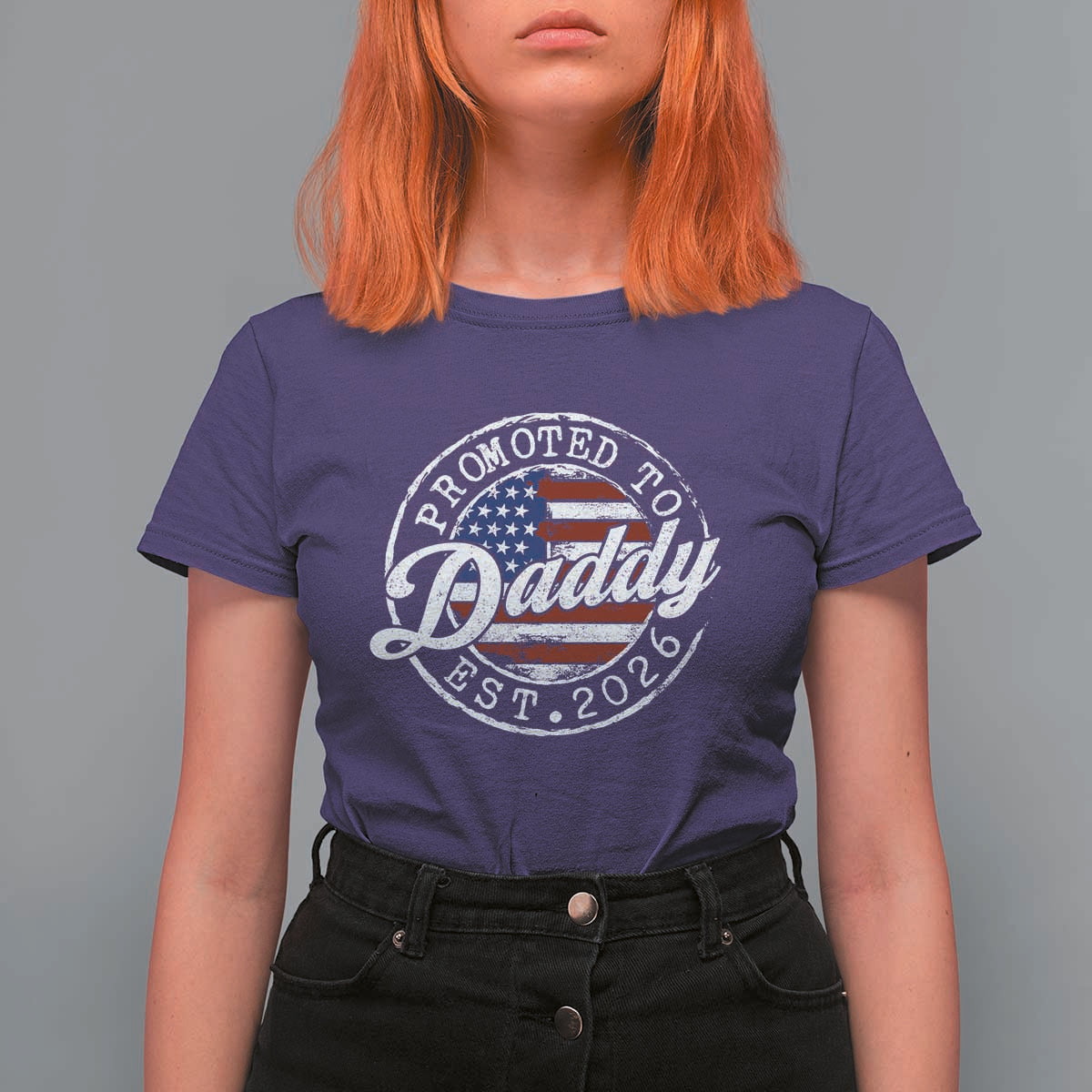 Promoted to Daddy 2026 T Shirt For Women New Dad US Flag Fathers Day