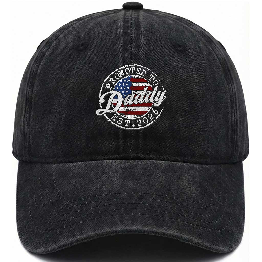Promoted to Daddy 2026 Washed Cotton Baseball Cap New Dad US Flag Fathers Day