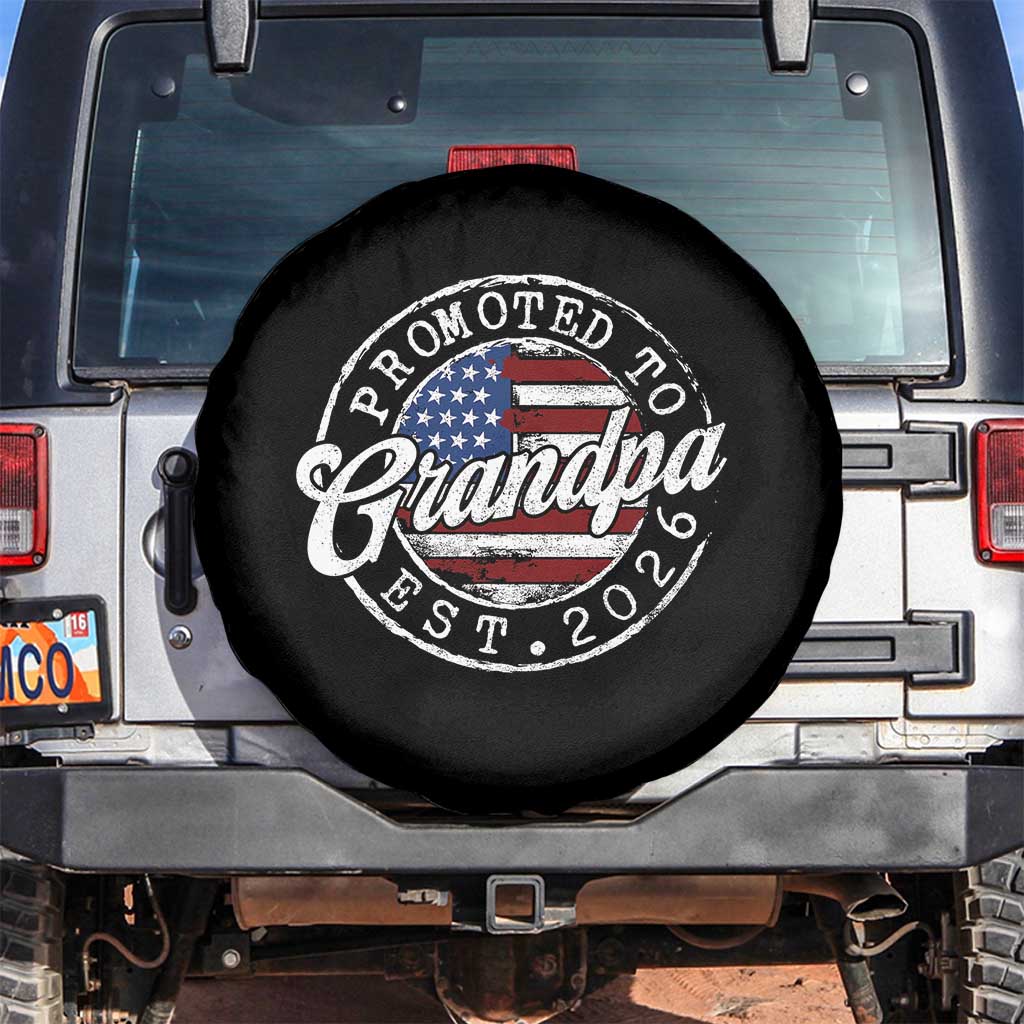 Promoted to Grandpa 2026 Spare Tire Cover New Grandfather US Flag Fathers Day