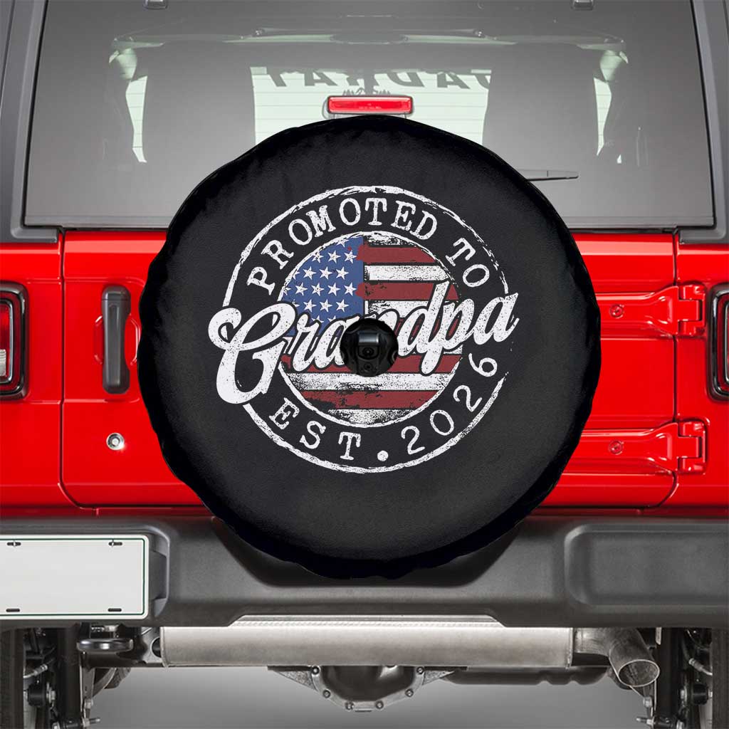 Promoted to Grandpa 2026 Spare Tire Cover New Grandfather US Flag Fathers Day