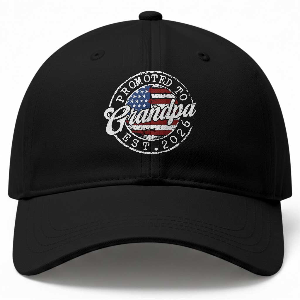 Promoted to Grandpa 2026 Baseball Cap New Grandfather US Flag Fathers Day