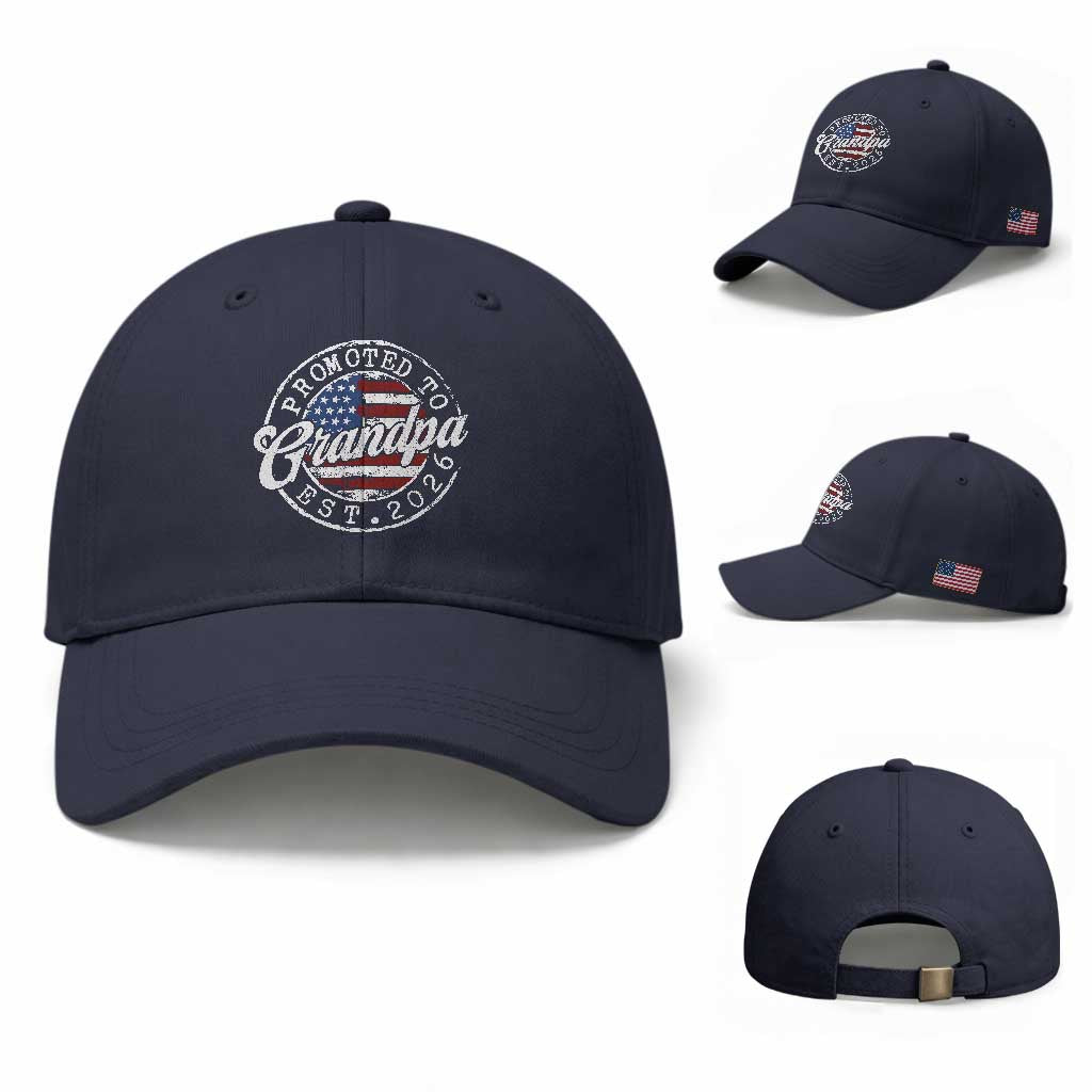 Promoted to Grandpa 2026 Baseball Cap New Grandfather US Flag Fathers Day