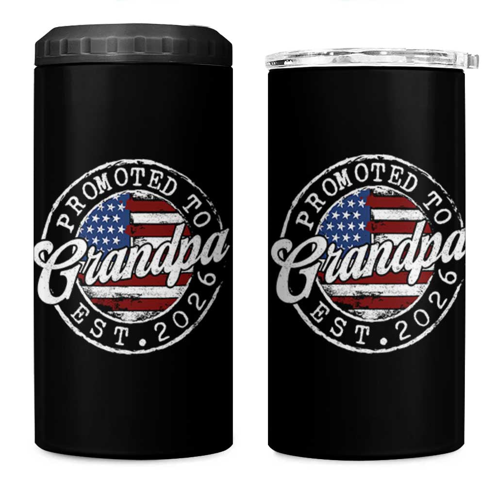 Promoted to Grandpa 2026 4 in 1 Can Cooler Tumbler New Grandfather US Flag Fathers Day