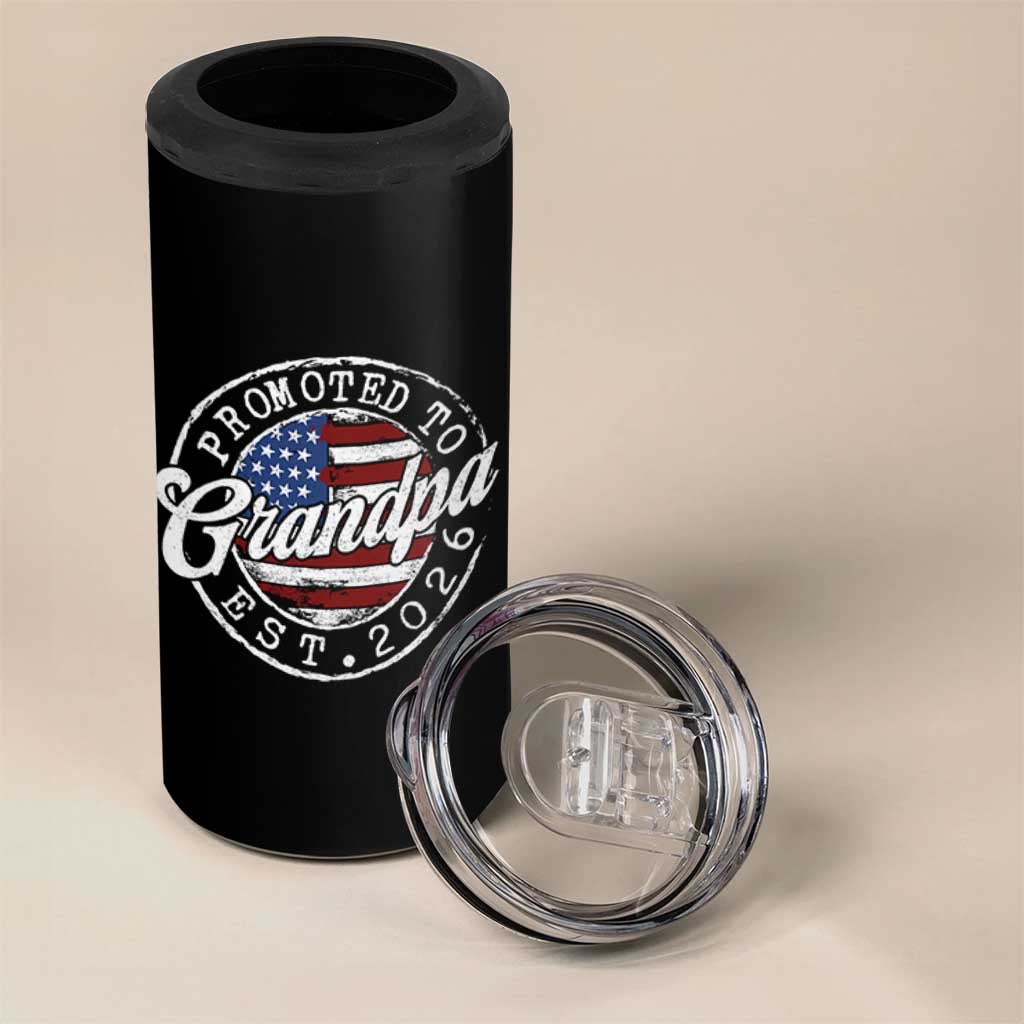 Promoted to Grandpa 2026 4 in 1 Can Cooler Tumbler New Grandfather US Flag Fathers Day