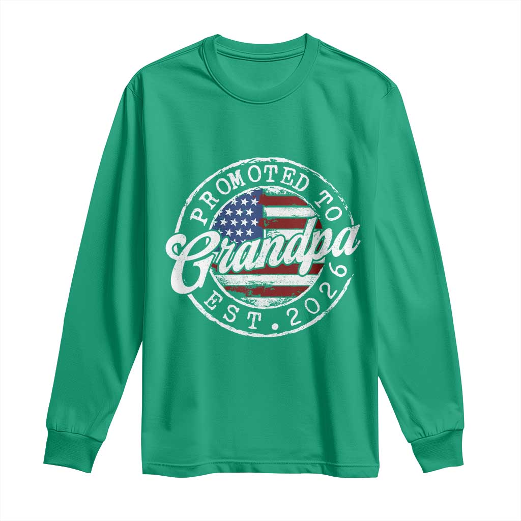 Promoted to Grandpa 2026 Long Sleeve Shirt New Grandfather US Flag Fathers Day