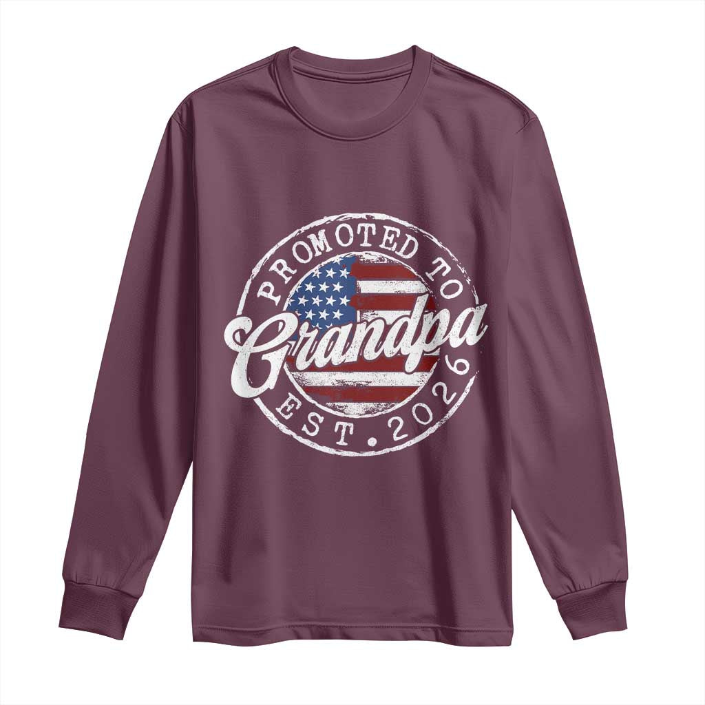Promoted to Grandpa 2026 Long Sleeve Shirt New Grandfather US Flag Fathers Day