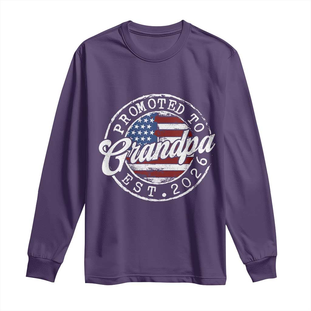 Promoted to Grandpa 2026 Long Sleeve Shirt New Grandfather US Flag Fathers Day