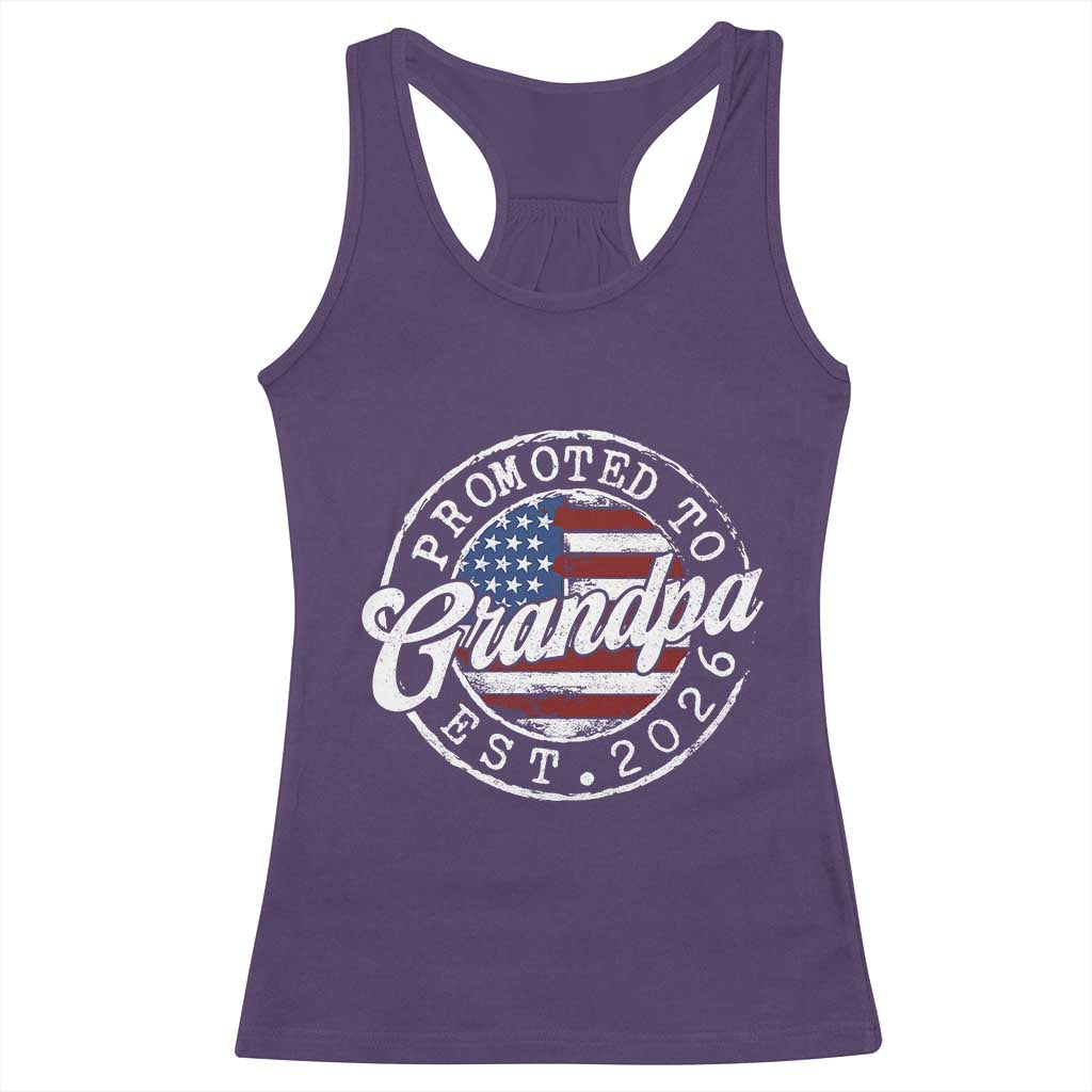Promoted to Grandpa 2026 Racerback Tank Top New Grandfather US Flag Fathers Day