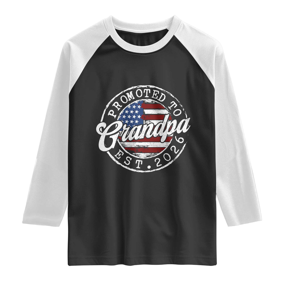 Promoted to Grandpa 2026 Raglan Shirt New Grandfather US Flag Fathers Day