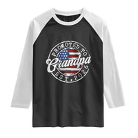 Promoted to Grandpa 2026 Raglan Shirt New Grandfather US Flag Fathers Day