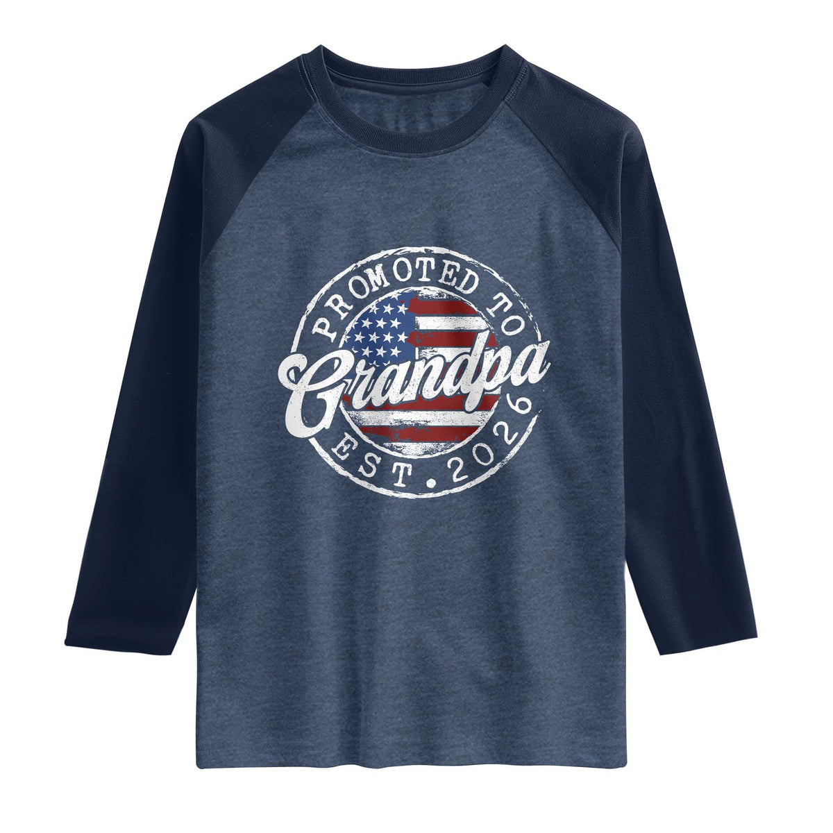 Promoted to Grandpa 2026 Raglan Shirt New Grandfather US Flag Fathers Day
