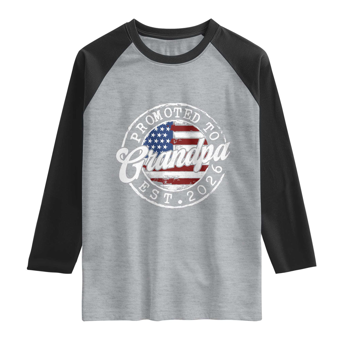 Promoted to Grandpa 2026 Raglan Shirt New Grandfather US Flag Fathers Day