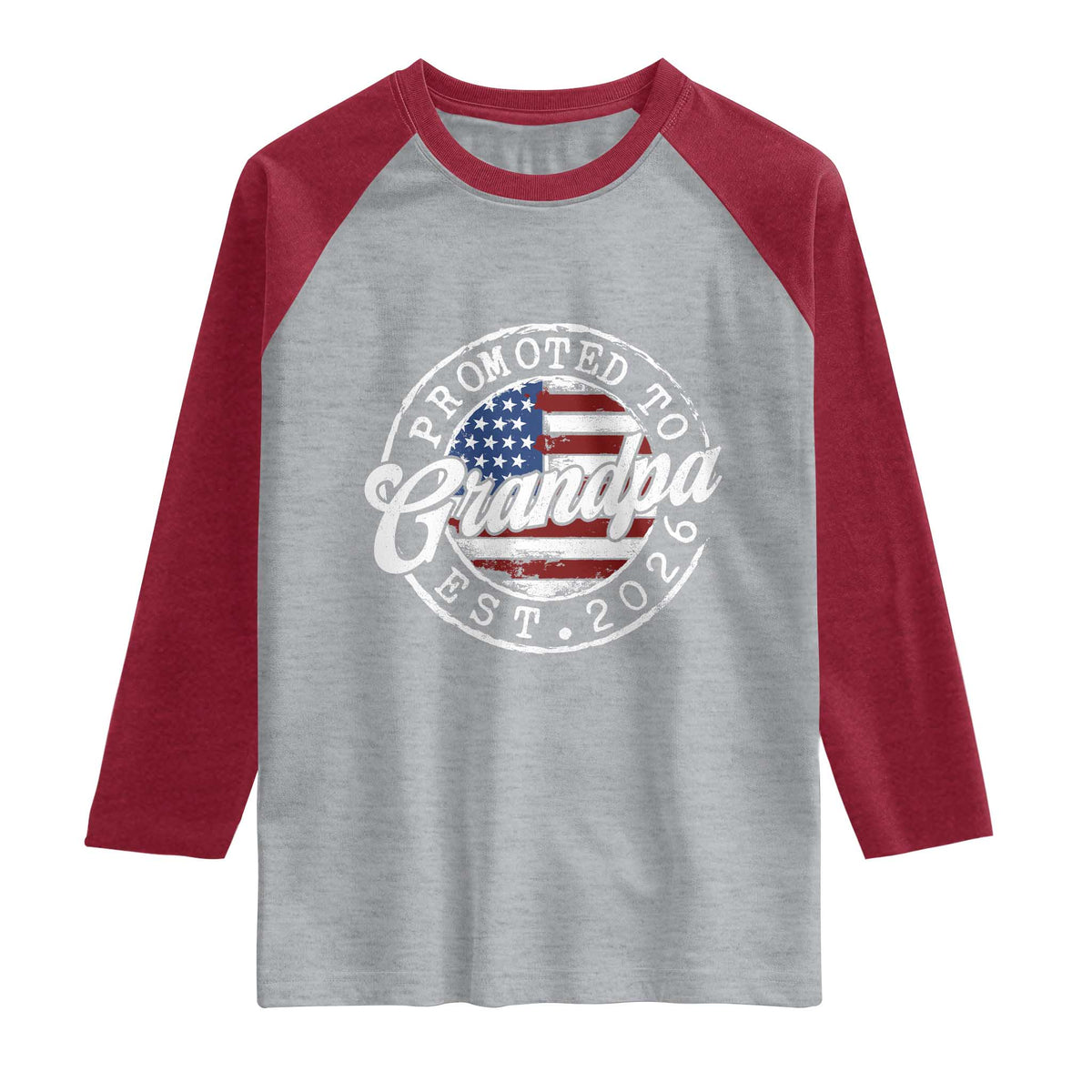 Promoted to Grandpa 2026 Raglan Shirt New Grandfather US Flag Fathers Day