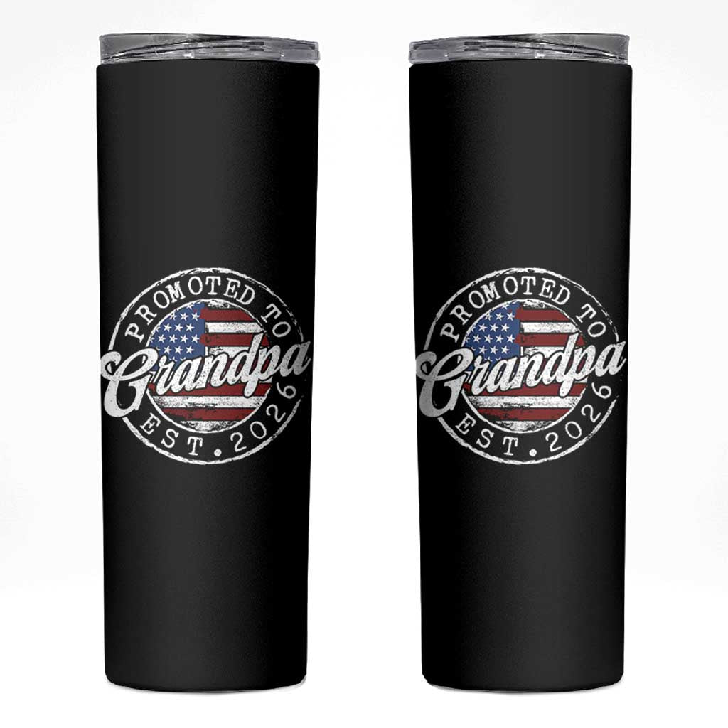 Promoted to Grandpa 2026 Skinny Tumbler New Grandfather US Flag Fathers Day