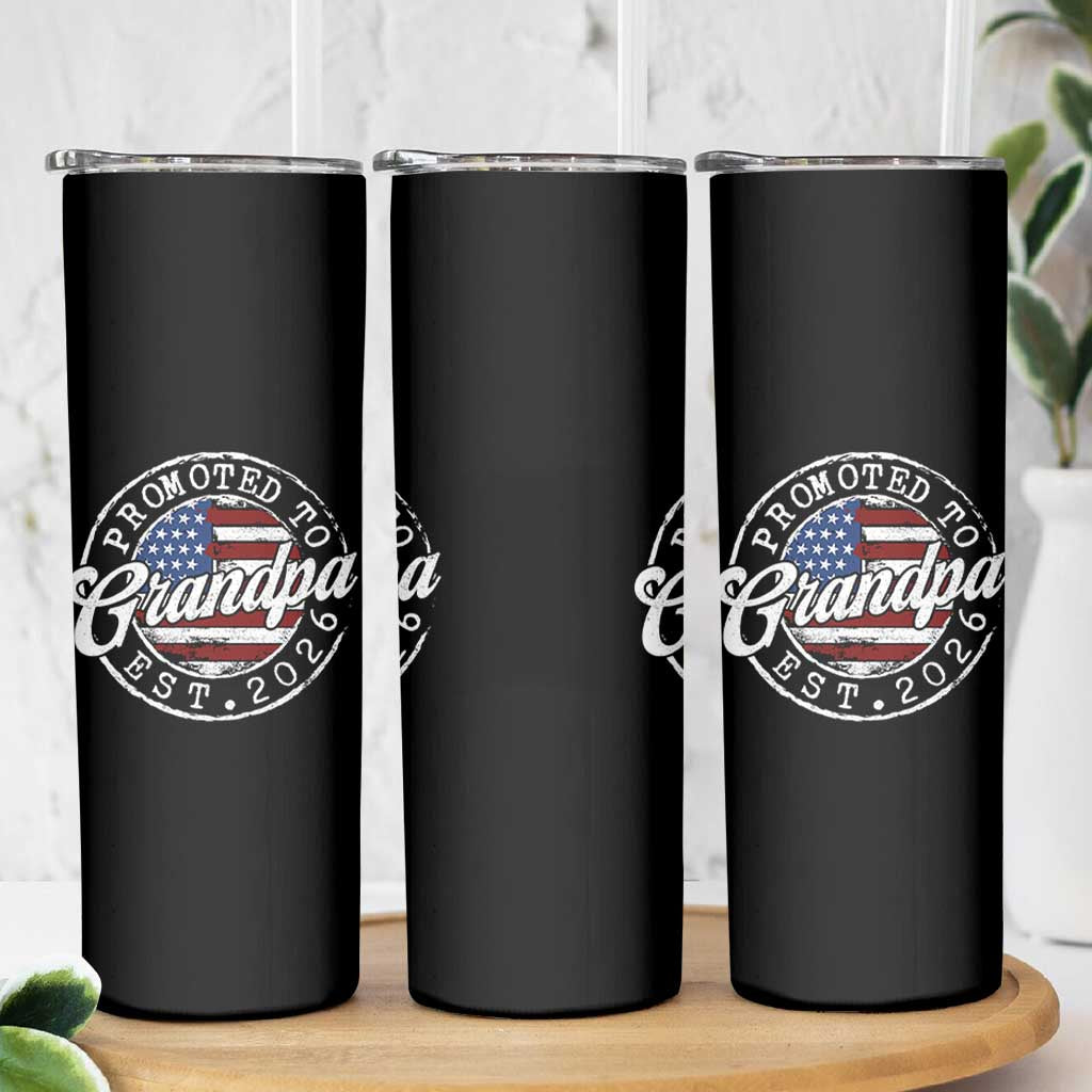 Promoted to Grandpa 2026 Skinny Tumbler New Grandfather US Flag Fathers Day