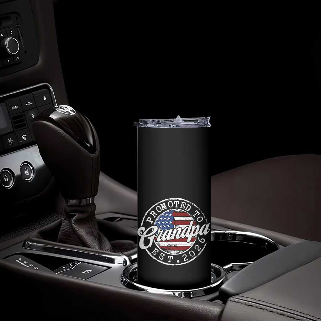 Promoted to Grandpa 2026 Skinny Tumbler New Grandfather US Flag Fathers Day
