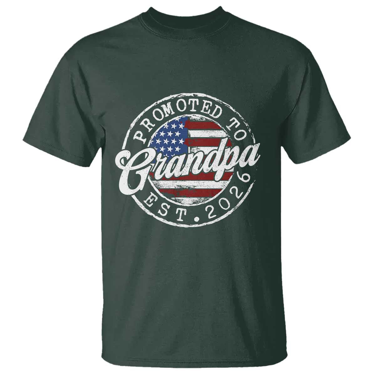 Promoted to Grandpa 2026 T Shirt New Grandfather US Flag Fathers Day