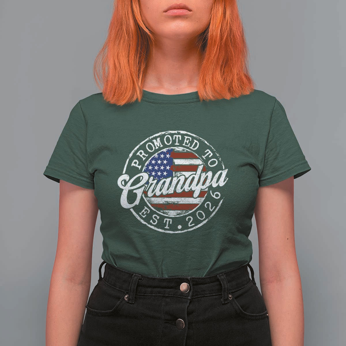 Promoted to Grandpa 2026 T Shirt For Women New Grandfather US Flag Fathers Day