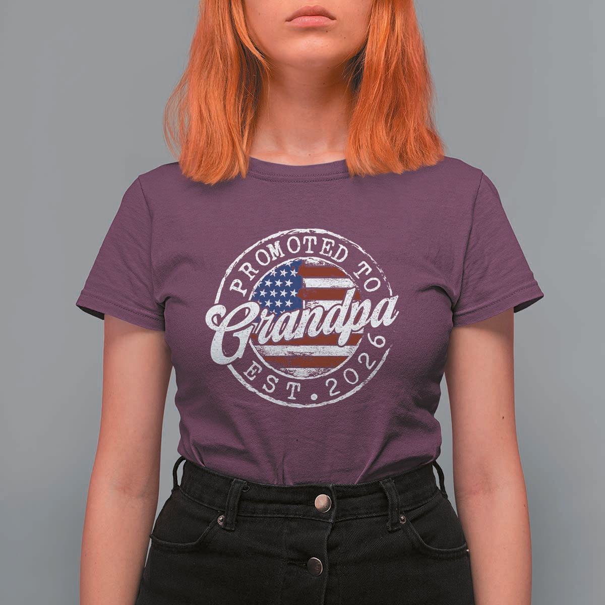 Promoted to Grandpa 2026 T Shirt For Women New Grandfather US Flag Fathers Day