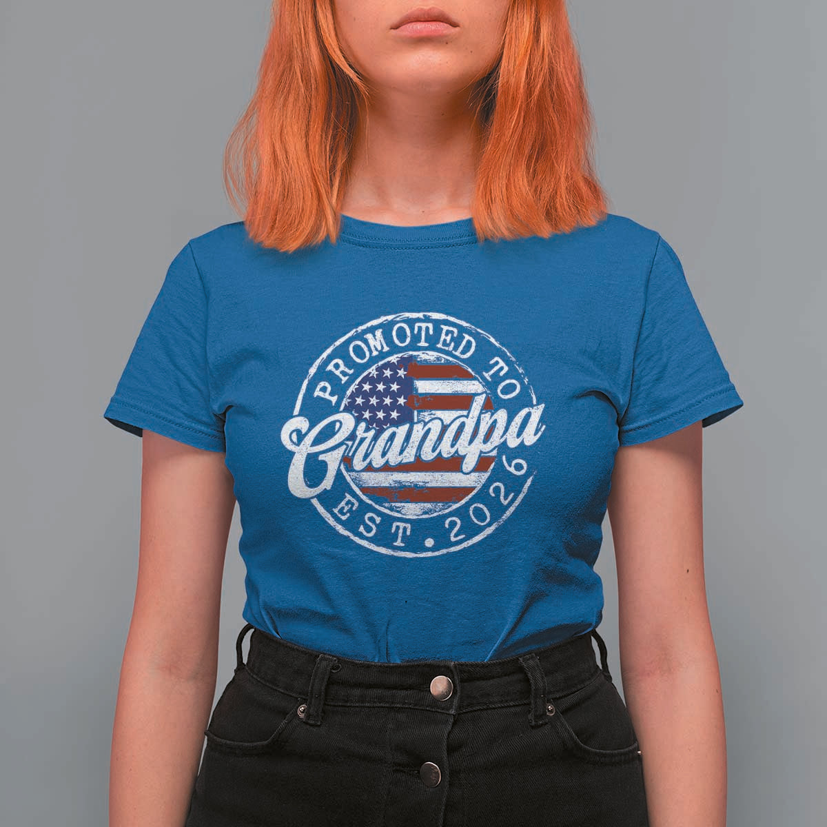 Promoted to Grandpa 2026 T Shirt For Women New Grandfather US Flag Fathers Day