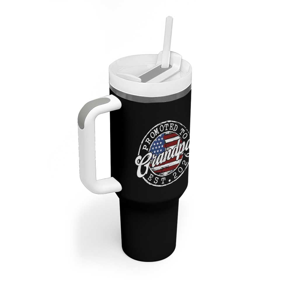 Promoted to Grandpa 2026 Tumbler With Handle New Grandfather US Flag Fathers Day