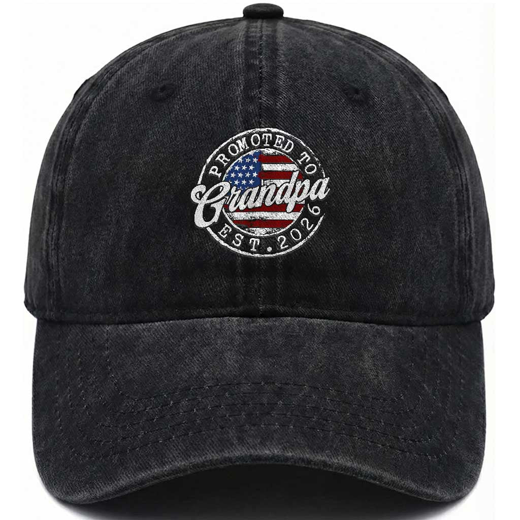 Promoted to Grandpa 2026 Washed Cotton Baseball Cap New Grandfather US Flag Fathers Day