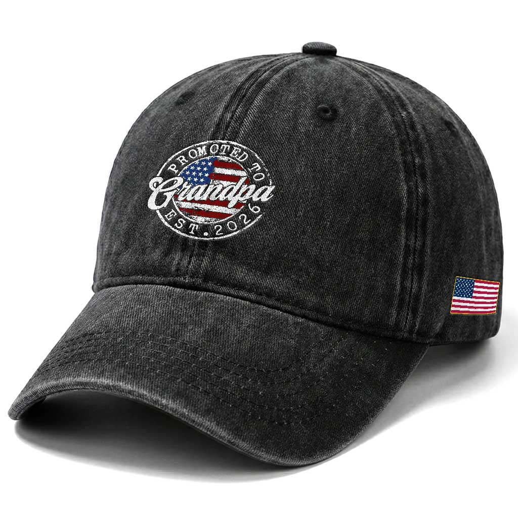 Promoted to Grandpa 2026 Washed Cotton Baseball Cap New Grandfather US Flag Fathers Day