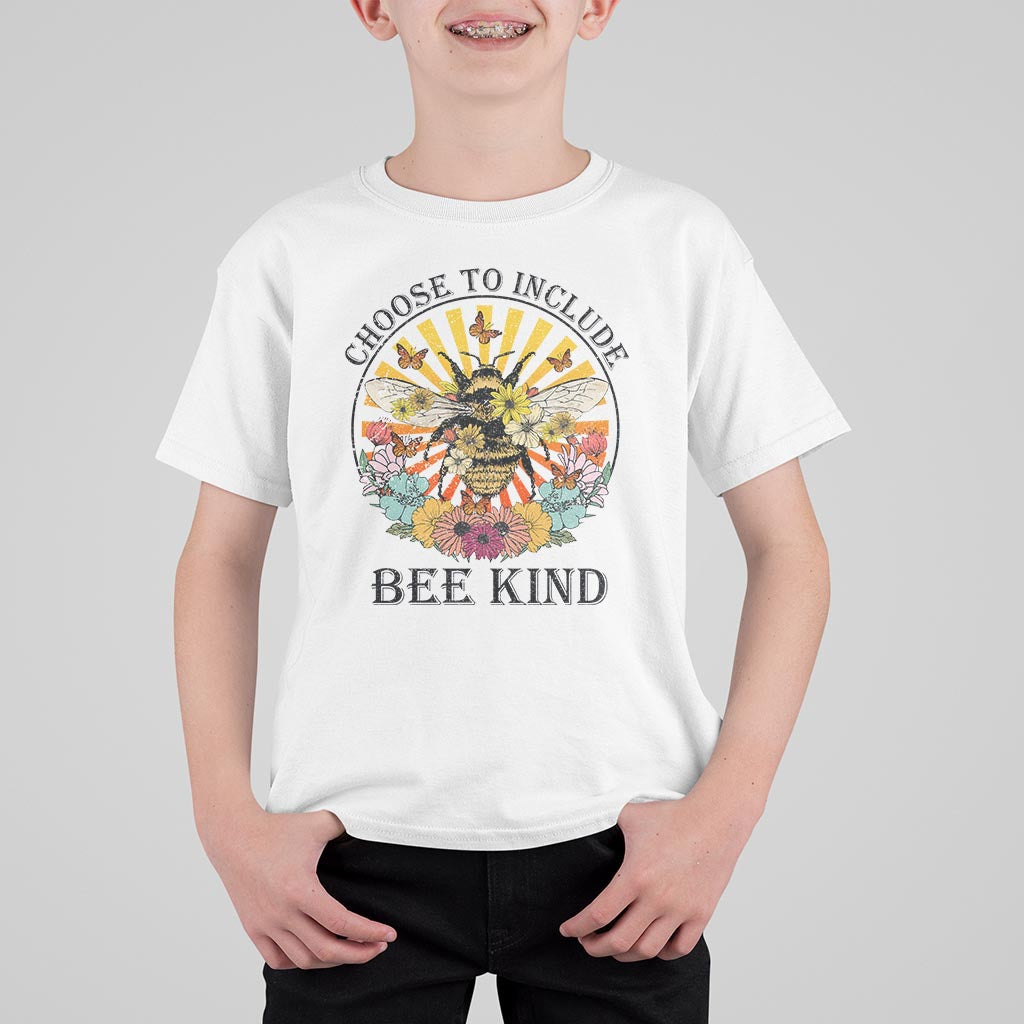 Autism Awareness T Shirt For Kid Choose To Include Bee Kind Retro Vintage Flower Bee - Wonder Print Shop