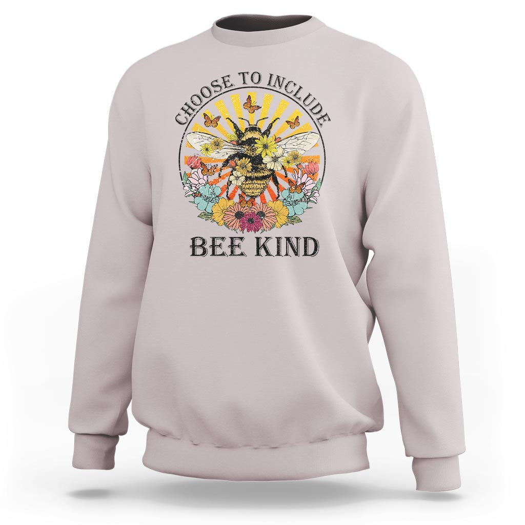 Autism Awareness Sweatshirt Choose To Include Bee Kind Retro Vintage Flower Bee - Wonder Print Shop
