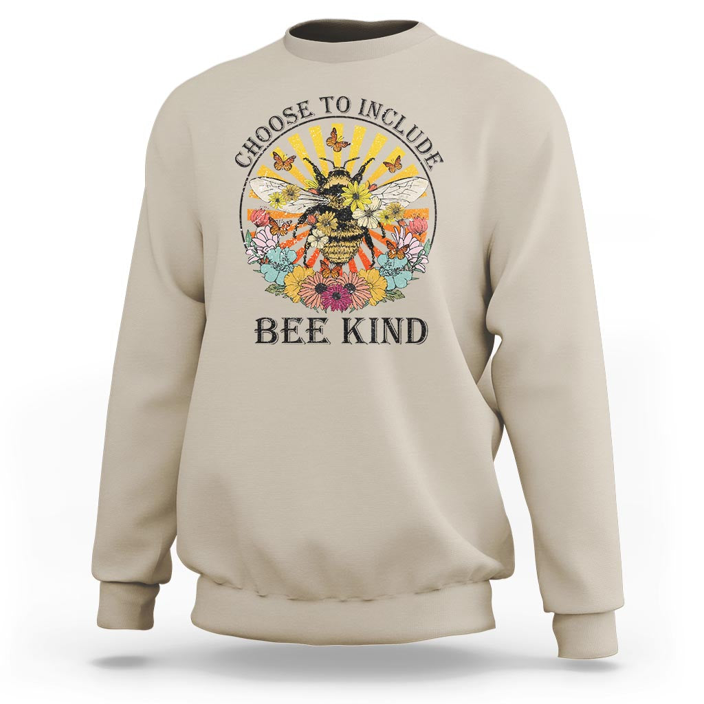 Autism Awareness Sweatshirt Choose To Include Bee Kind Retro Vintage Flower Bee - Wonder Print Shop