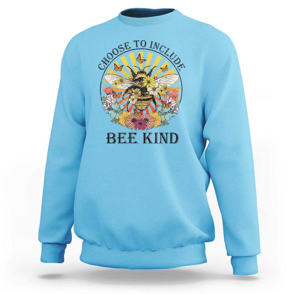 Autism Awareness Sweatshirt Choose To Include Bee Kind Retro Vintage Flower Bee - Wonder Print Shop