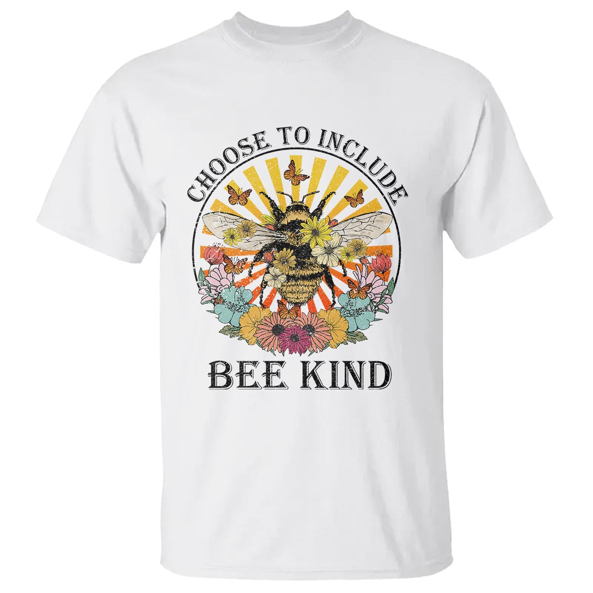 Autism Awareness T Shirt Choose To Include Bee Kind Retro Vintage Flower Bee - Wonder Print Shop