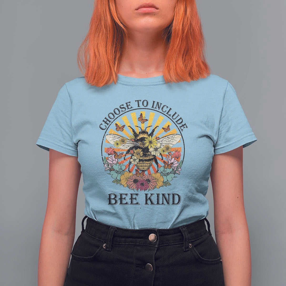 Autism Awareness T Shirt For Women Choose To Include Bee Kind Retro Vintage Flower Bee - Wonder Print Shop