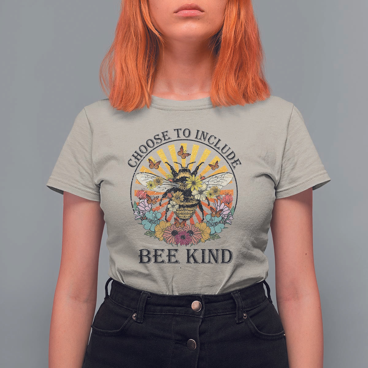 Autism Awareness T Shirt For Women Choose To Include Bee Kind Retro Vintage Flower Bee - Wonder Print Shop