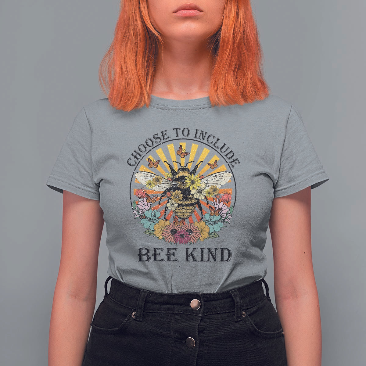 Autism Awareness T Shirt For Women Choose To Include Bee Kind Retro Vintage Flower Bee - Wonder Print Shop