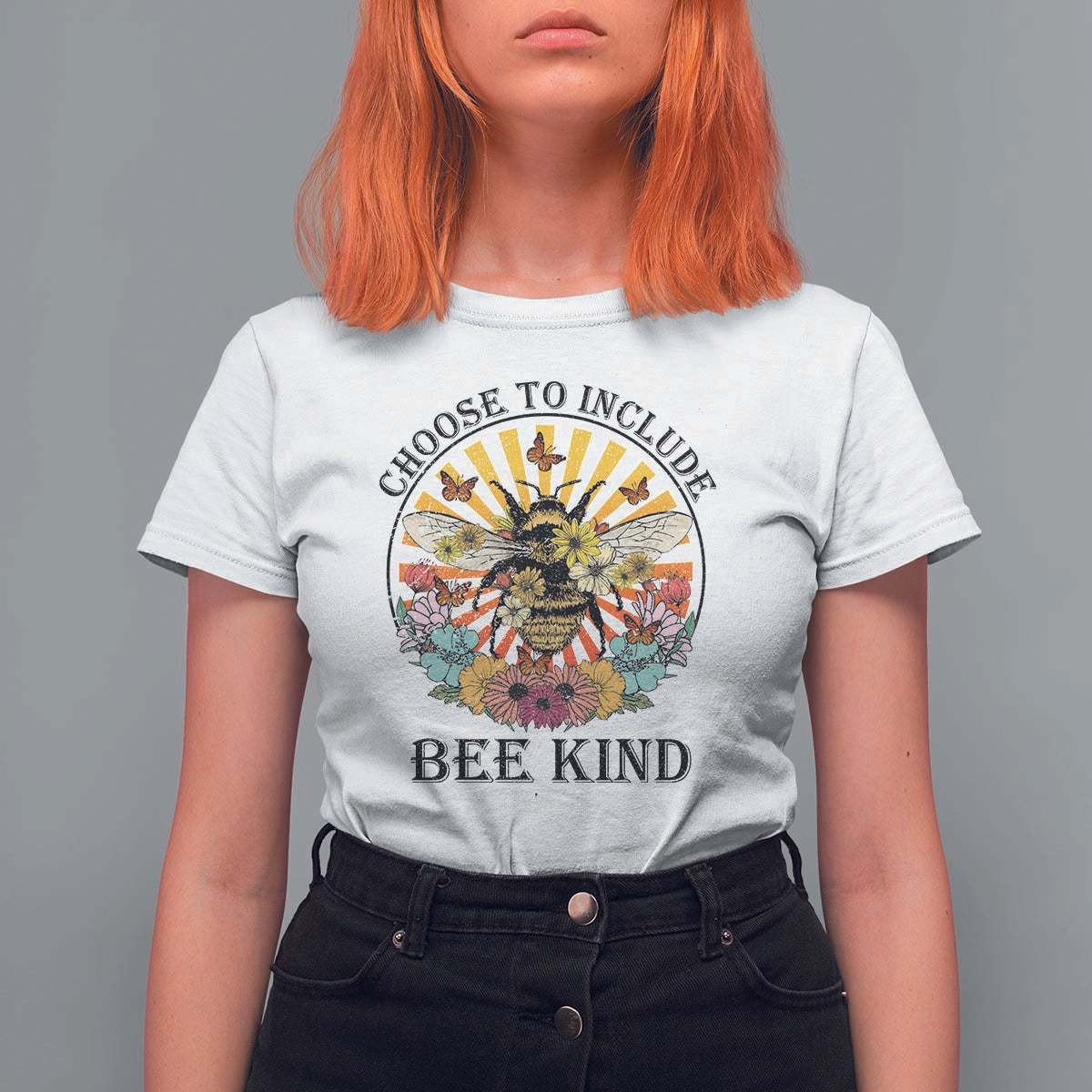 Autism Awareness T Shirt For Women Choose To Include Bee Kind Retro Vintage Flower Bee - Wonder Print Shop