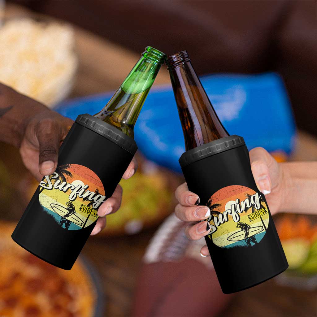 Surfing Lover 4 in 1 Can Cooler Tumbler Surfing Vibes Retro Vintage Summer Vacation - Wonder Print Shop