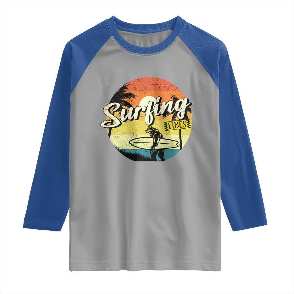 Surfing Lover Raglan Shirt Surfing Vibes Retro Vintage Summer Vacation - Wonder Print Shop