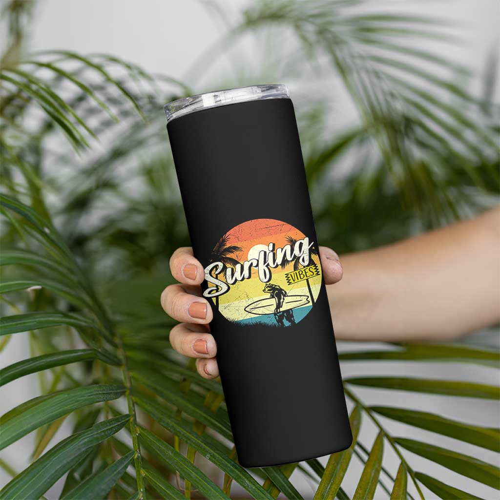 Surfing Lover Skinny Tumbler Surfing Vibes Retro Vintage Summer Vacation - Wonder Print Shop