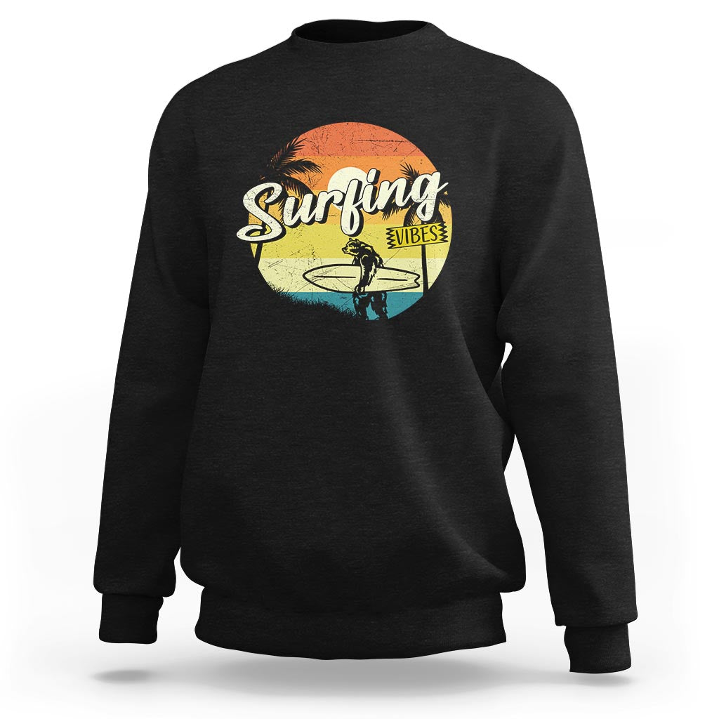 Surfing Lover Sweatshirt Surfing Vibes Retro Vintage Summer Vacation - Wonder Print Shop